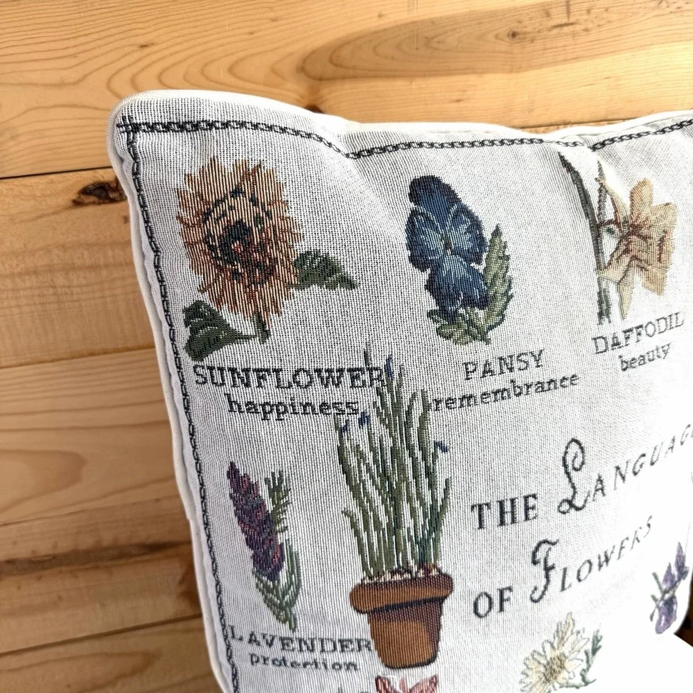 Language Of Flowers Botanical Throw Pillow Cottagecore Cozy Garden Accent Spring